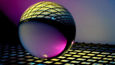 A floating sphere over a grid