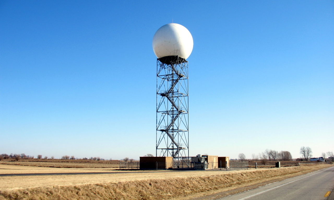 A weather radar tower